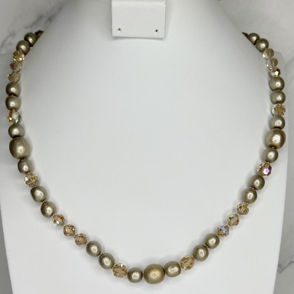 Vintage 1959 Judith McCann Beaded Crystal Faux Pearl Necklace Shuvon Clasp ✨